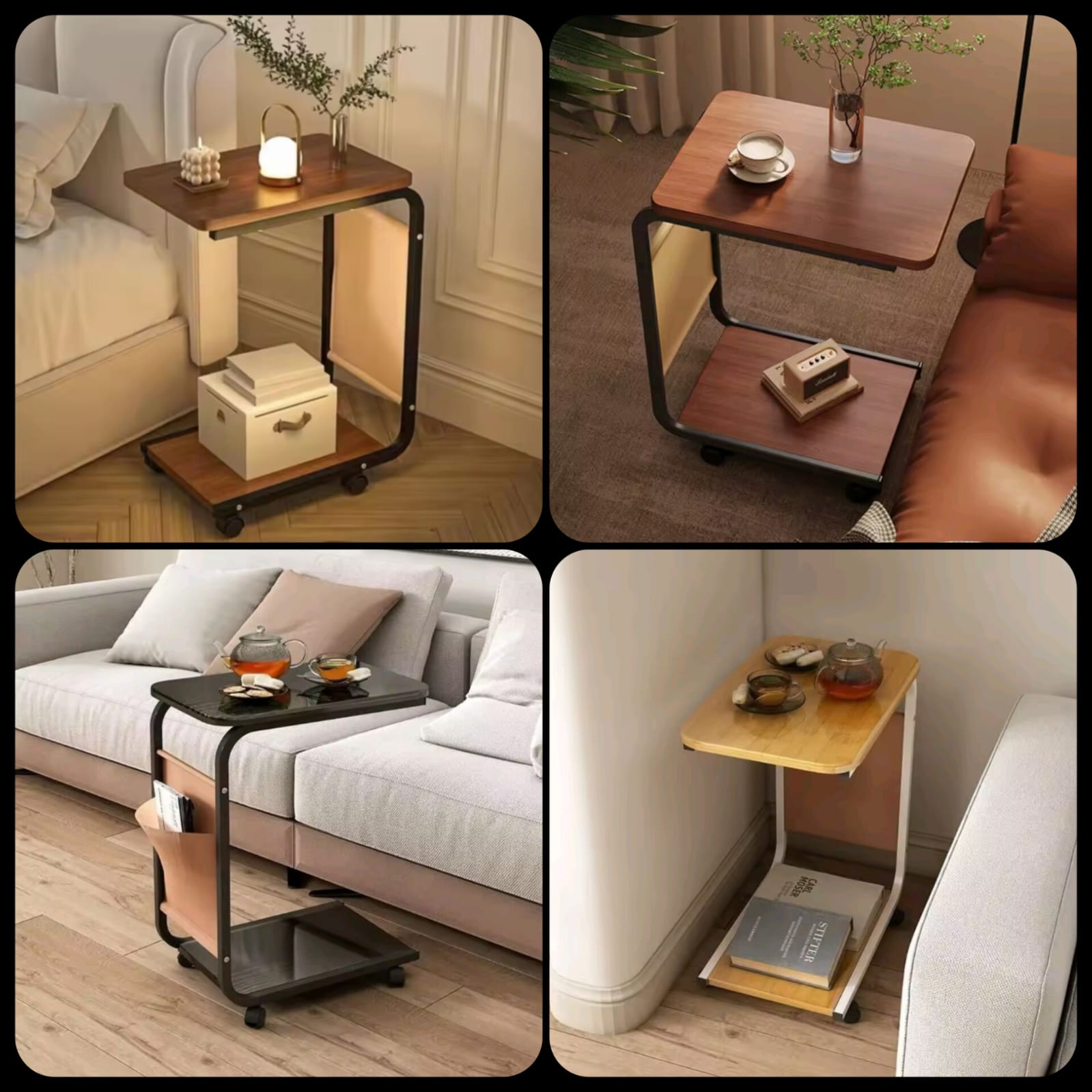 Wooden Sofa Side Table  (with wheel)