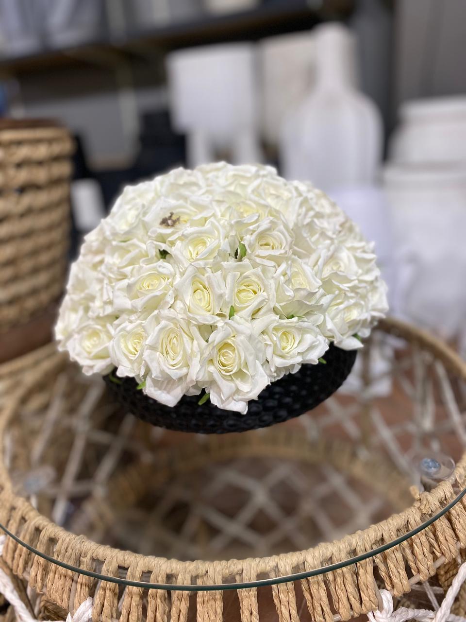 Elegant White Roses in Black Pot