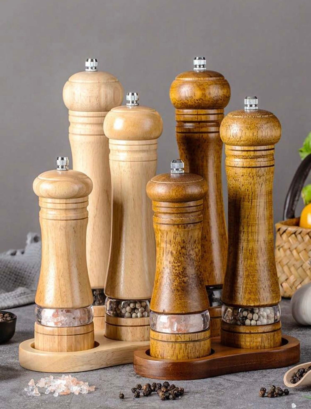 BLACK PEPPER CRUSHER BAMBOO WOODEN - Set of 2 - Storage