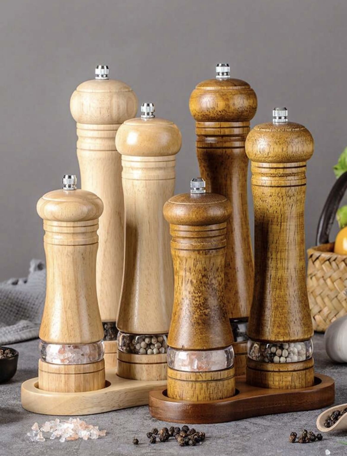 BLACK PEPPER CRUSHER BAMBOO WOODEN - Set of 2 - Storage