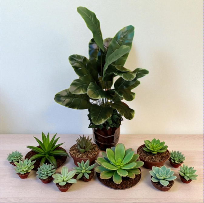 Faux Decorative Plants with  Wood Base