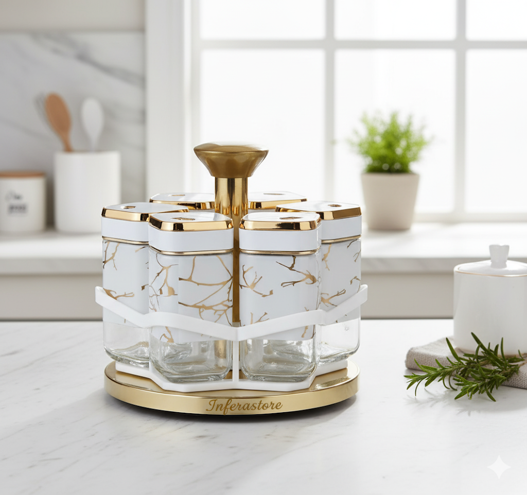 Rotating Spice Jar Glass Material 6pcs Jar - Storage