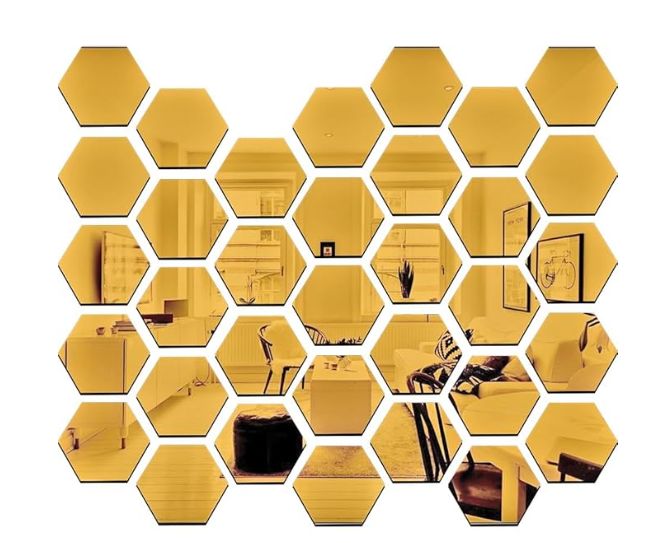 12pcs Wall Craft 3D Acrylic Mirror Hexagon Shape - Big Size - Wall Decor