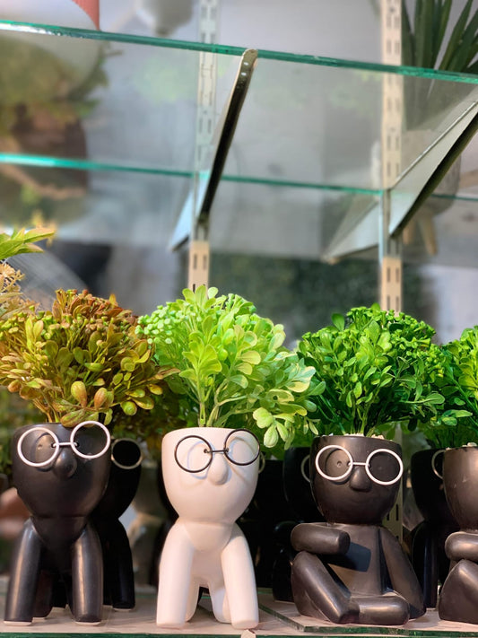 Quirky "Bookworm" Planters with Artificial Greenery