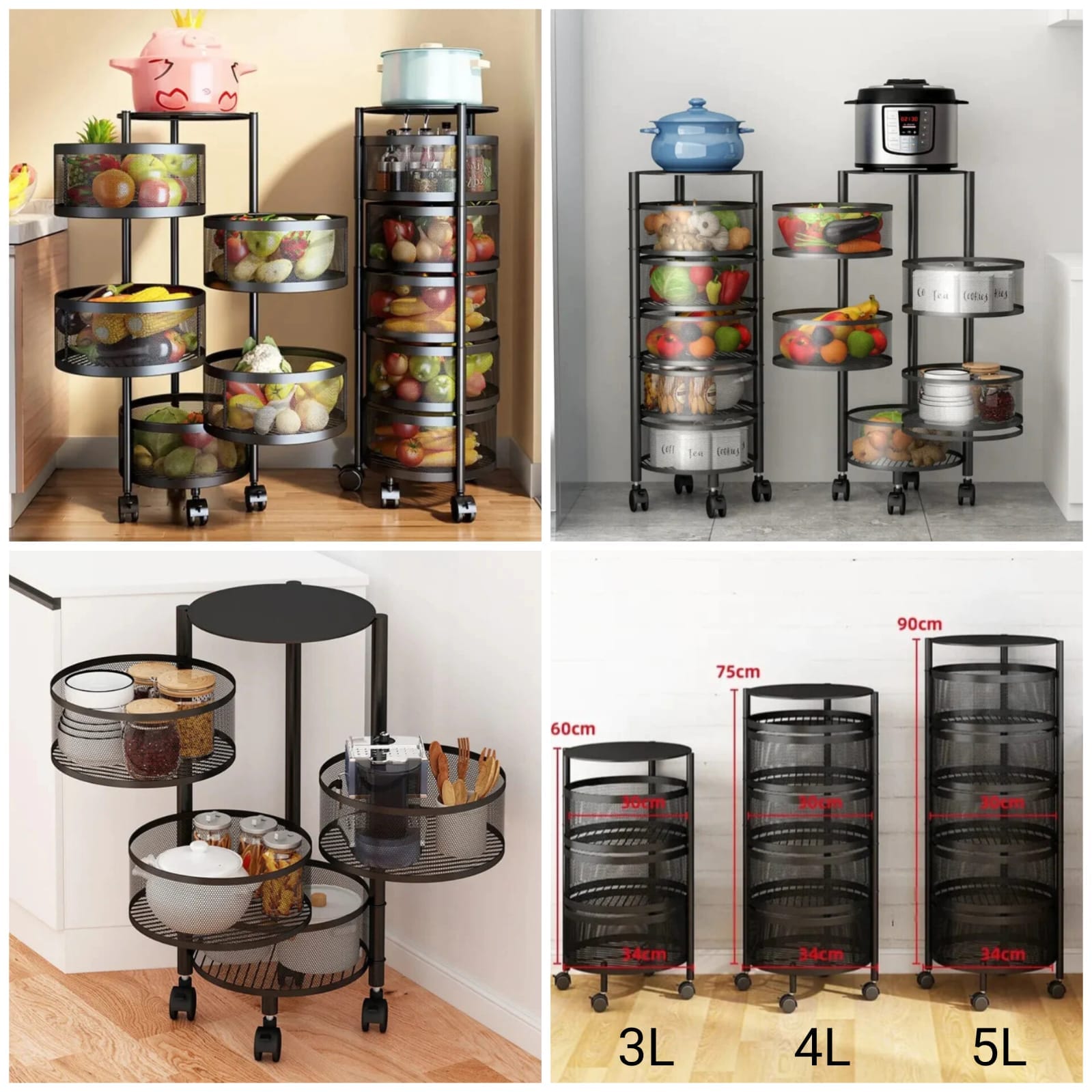 Rotating Round Kitchen Storage Trolly - Organizer