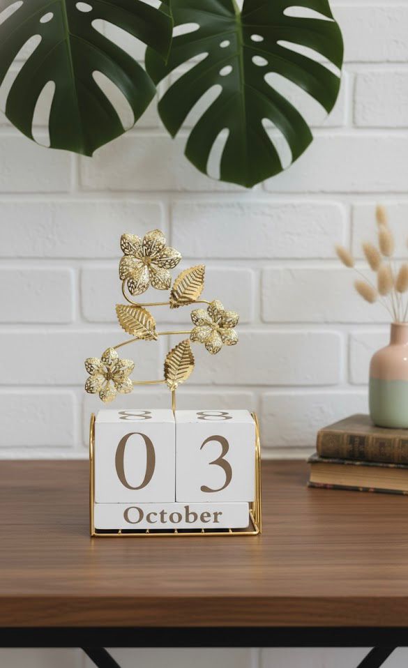 Decorative Perpetual Calendar with Gold Accents