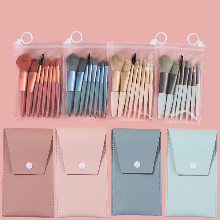 8 Pcs Leather Pouch Makeup Brush Set (Soft Bristles) - WS