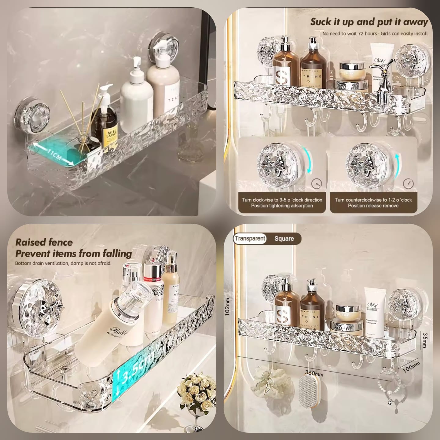 Crystal Suction Wall-Mounted Shelf - Organizer