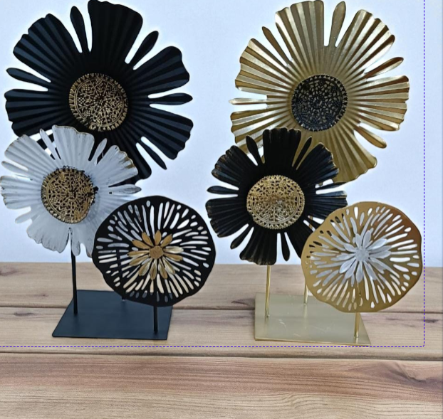 Metallic Floral Sculpture Set - Decor
