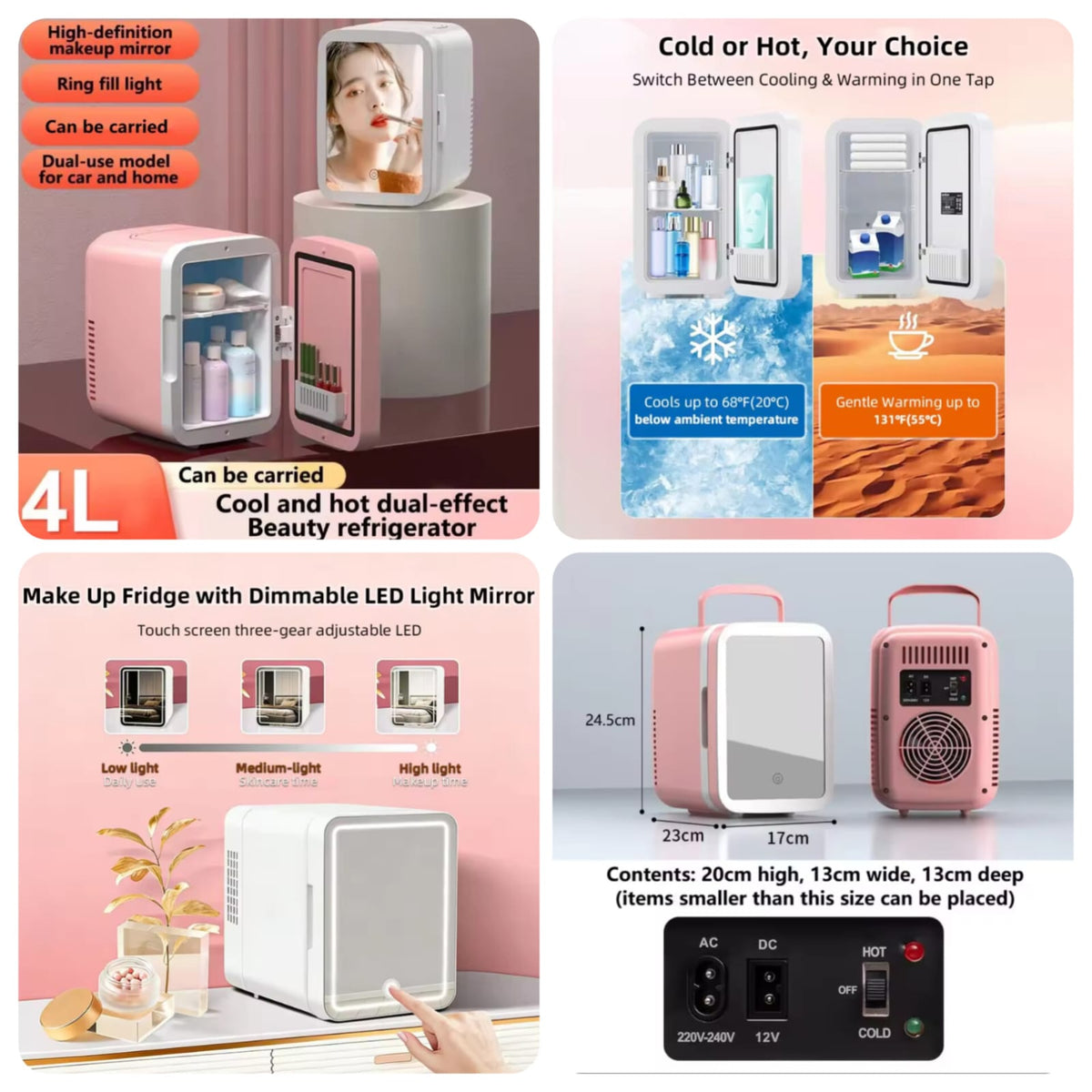 4L Vanity Mirror LED Portable Fridge - WS