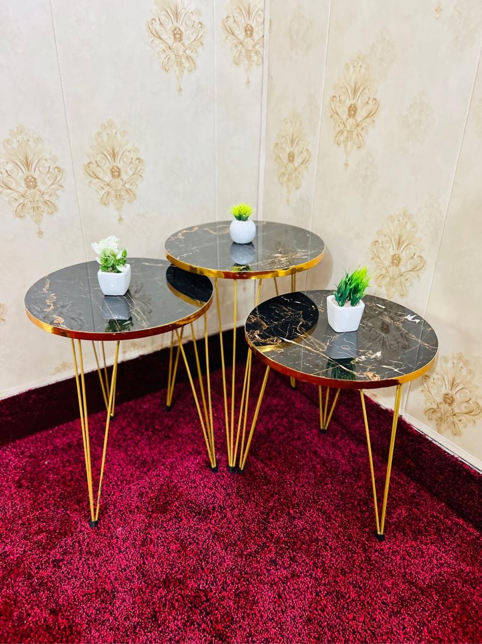 Premium Black Marble Nesting Tables - Set of 3