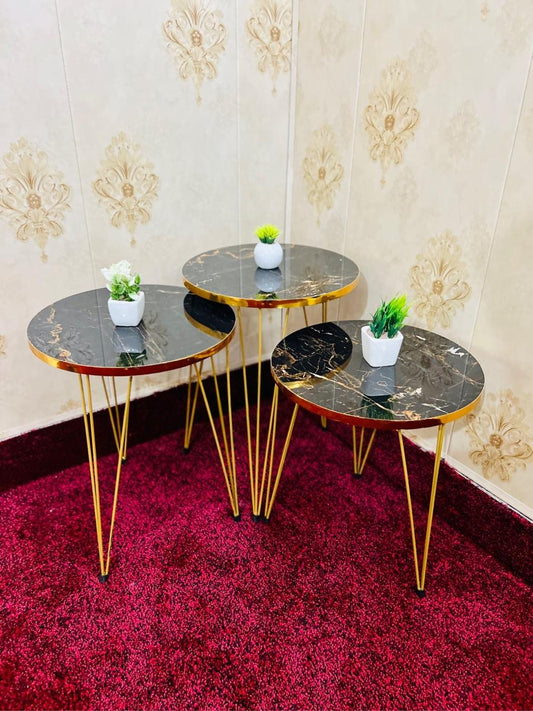 Premium Black Marble Nesting Tables - Set of 3