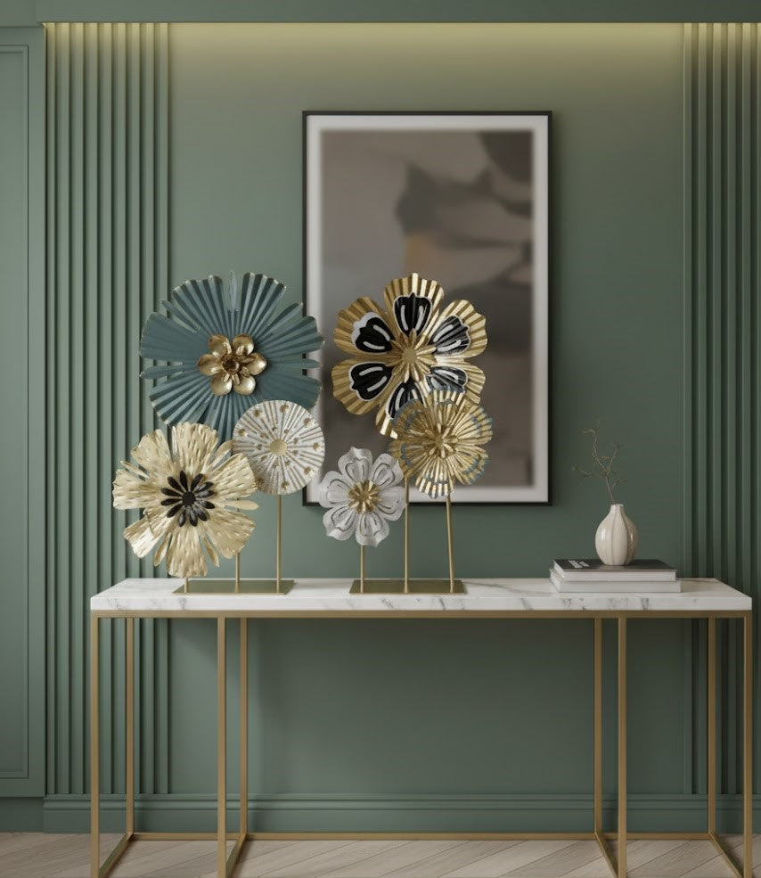 Metallic Floral Sculpture Set - Decor
