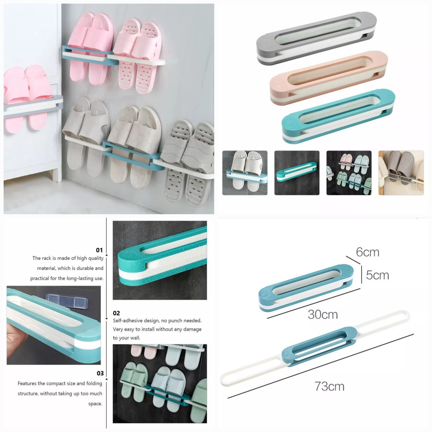 Self-adhesive Wall-Mounted Slipper Rack - Organizer