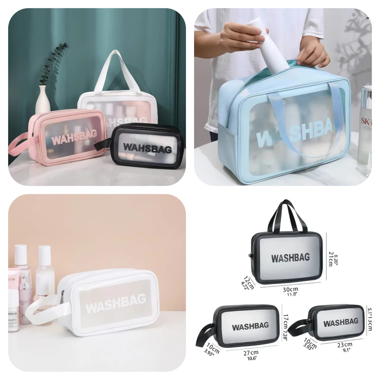 Travel Wash Bag -Pack of 3