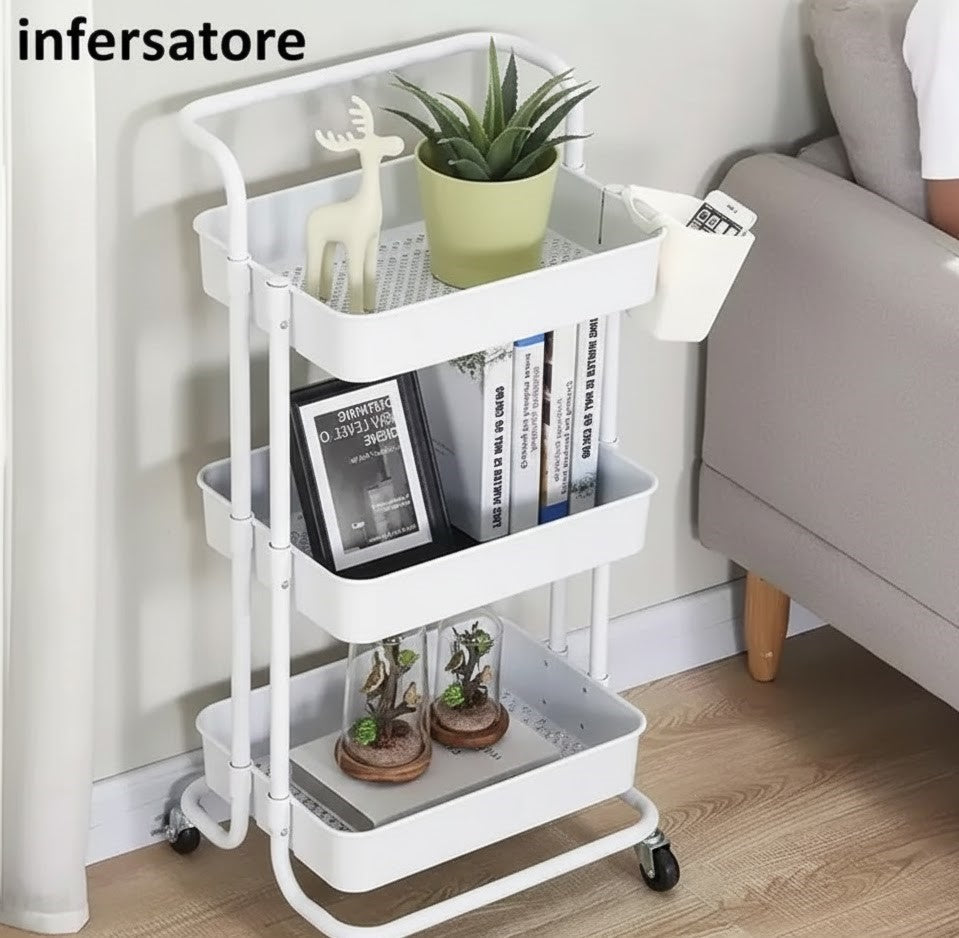 3-Tier Rolling Cart with Drawer & Desktop - Storage