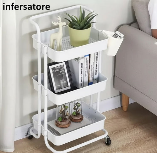 3-Tier Rolling Cart with Drawer & Desktop - Storage