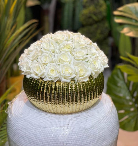 Elegant White Roses in Gold Pot